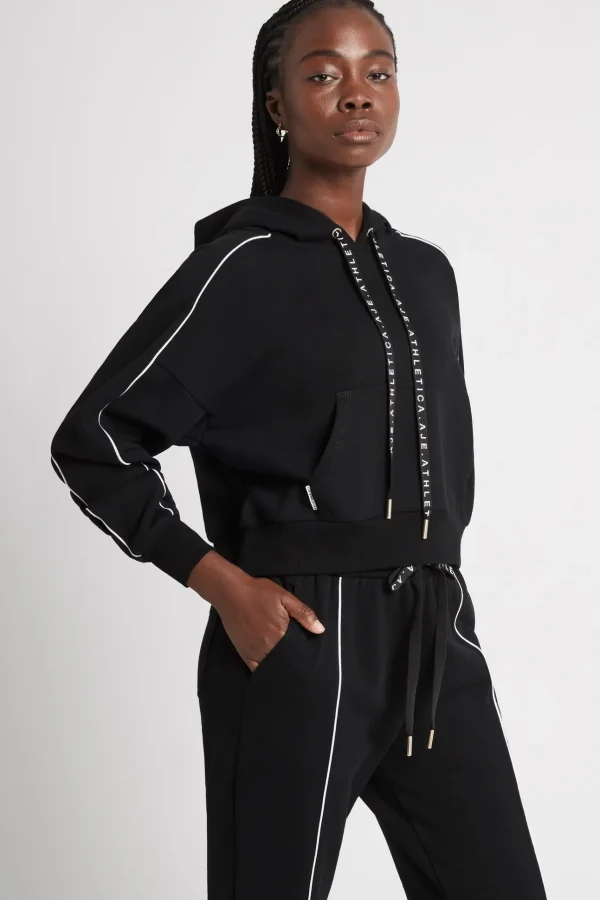 Cropped Essential Contrast Piping Hoodie 405