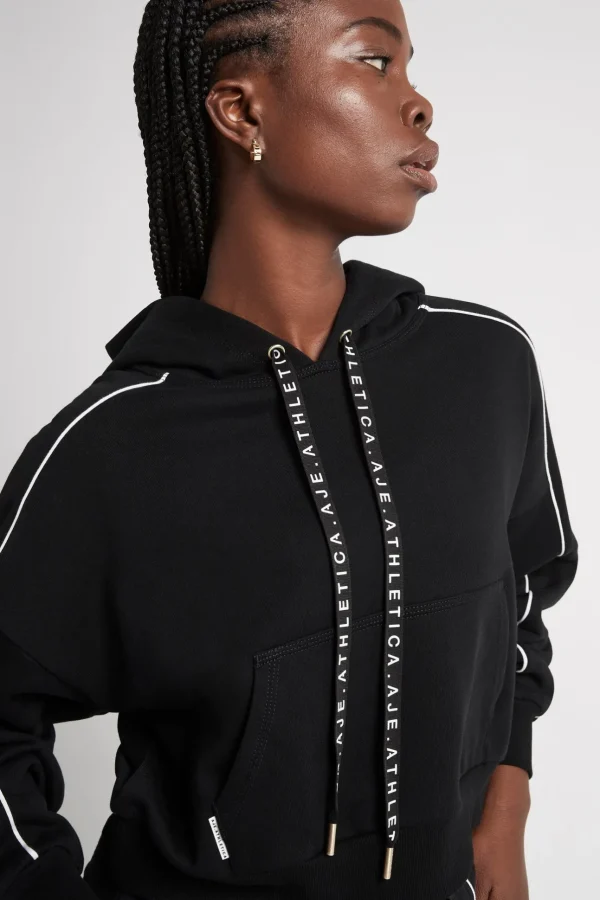 Cropped Essential Contrast Piping Hoodie 405