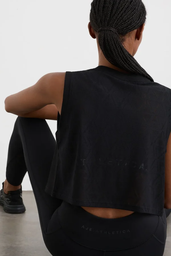 Cropped Logo Mesh Boxy Tank 146