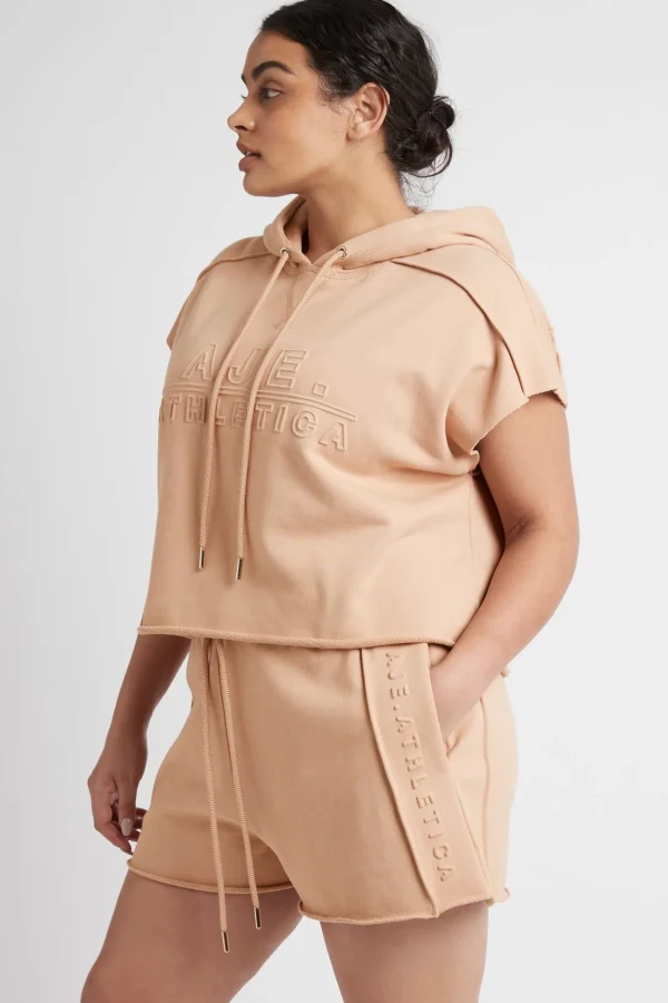 Embossed Classic Short Sleeve Cropped Hoodie 402